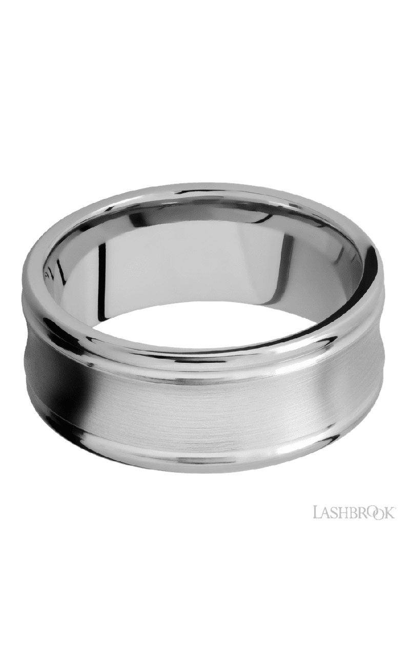 9 mm wide Concaved Center Round Edges 14K White Gold band.