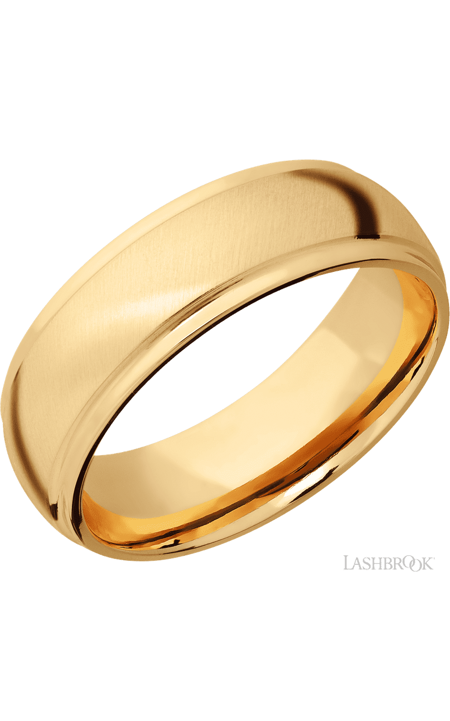 7 mm wide Domed Stepped Down Edges 14K Yellow Gold band.