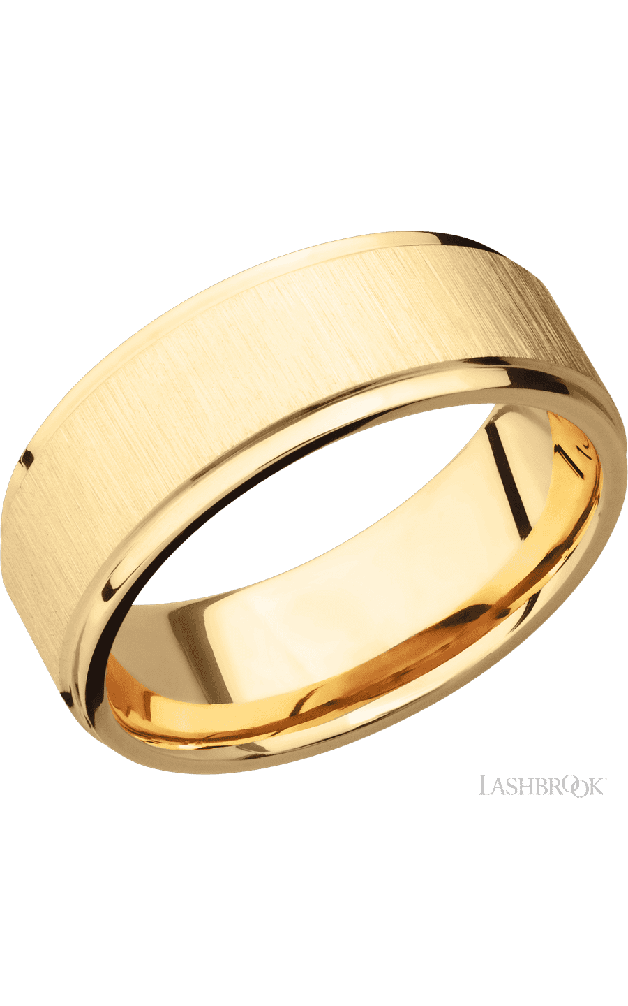 8 mm wide Flat Grooved Edges 14K Yellow Gold band.