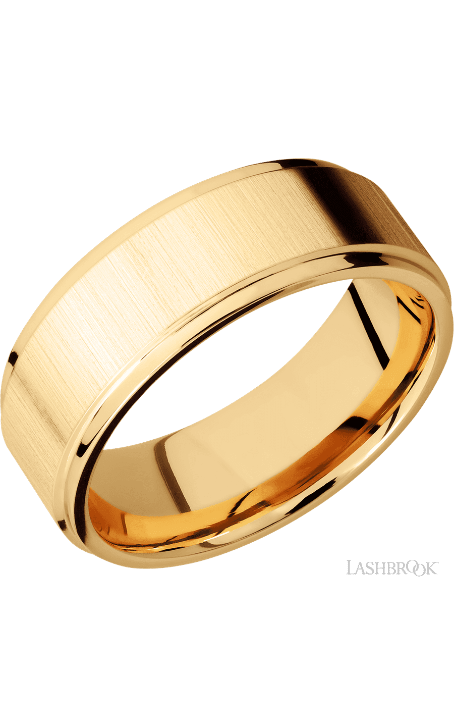 8 mm wide Flat Grooved Edges 14K Yellow Gold band.