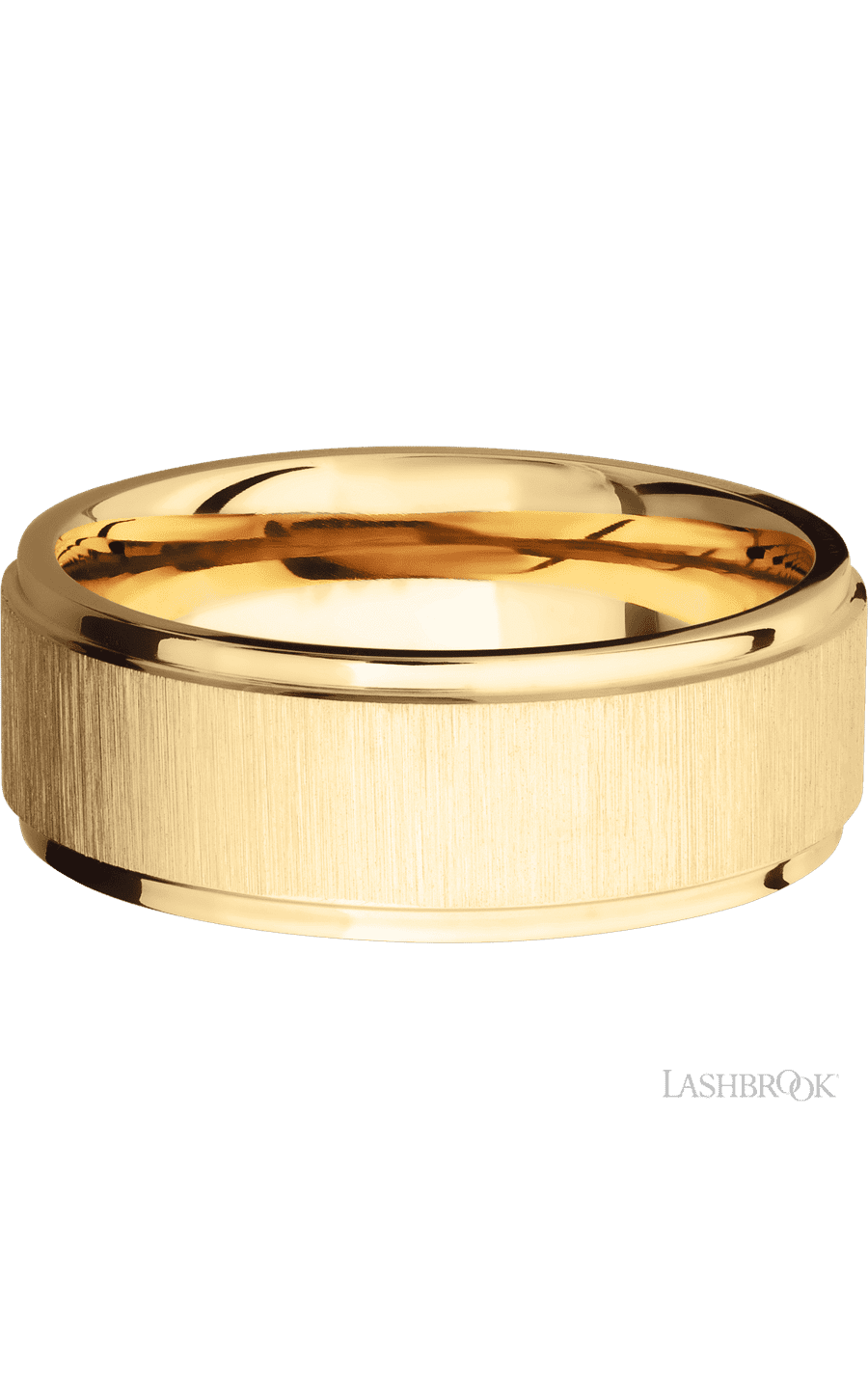 8 mm wide Flat Grooved Edges 14K Yellow Gold band.