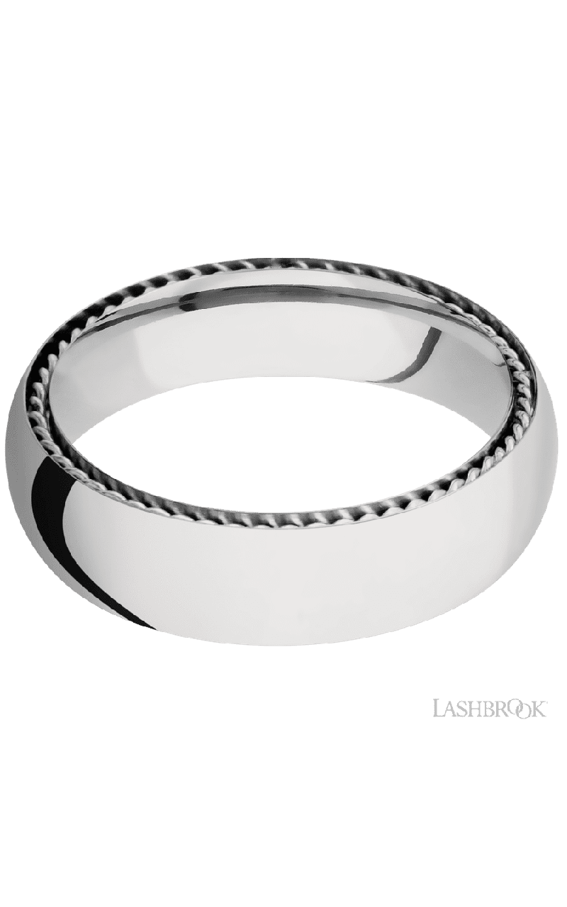 6 mm wide/Domed/14K White Gold band with two 1 mm Sidebraid inlays of 14K White Gold.