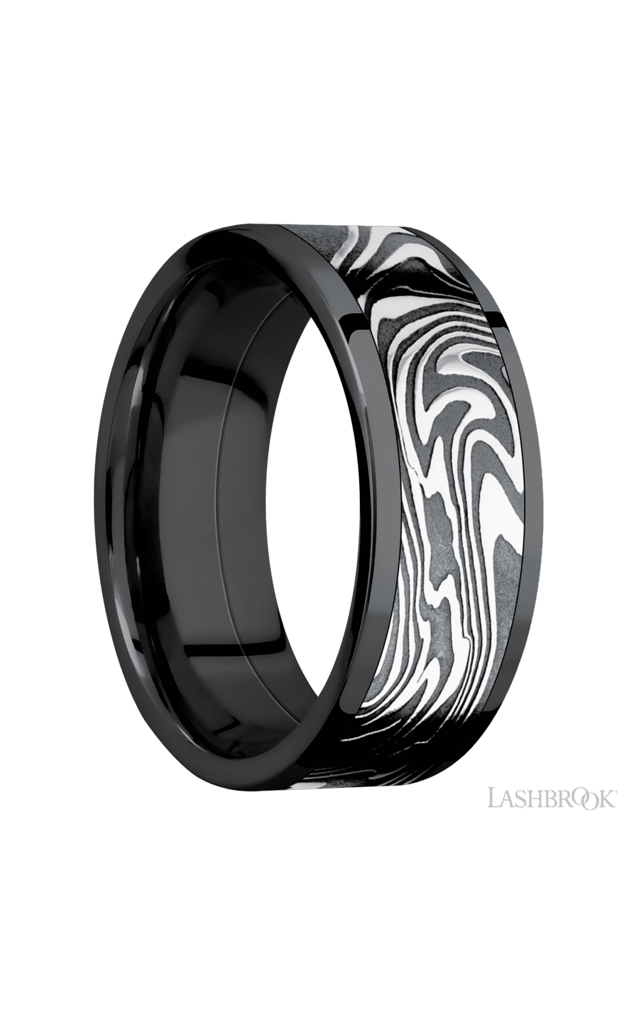 8 mm wide/Flat/Zirconium band with one 6 mm Centered inlay of Kinetic.