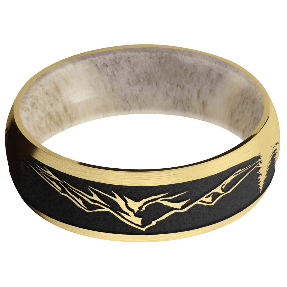14K Yellow Gold + Satin Finish + Antler