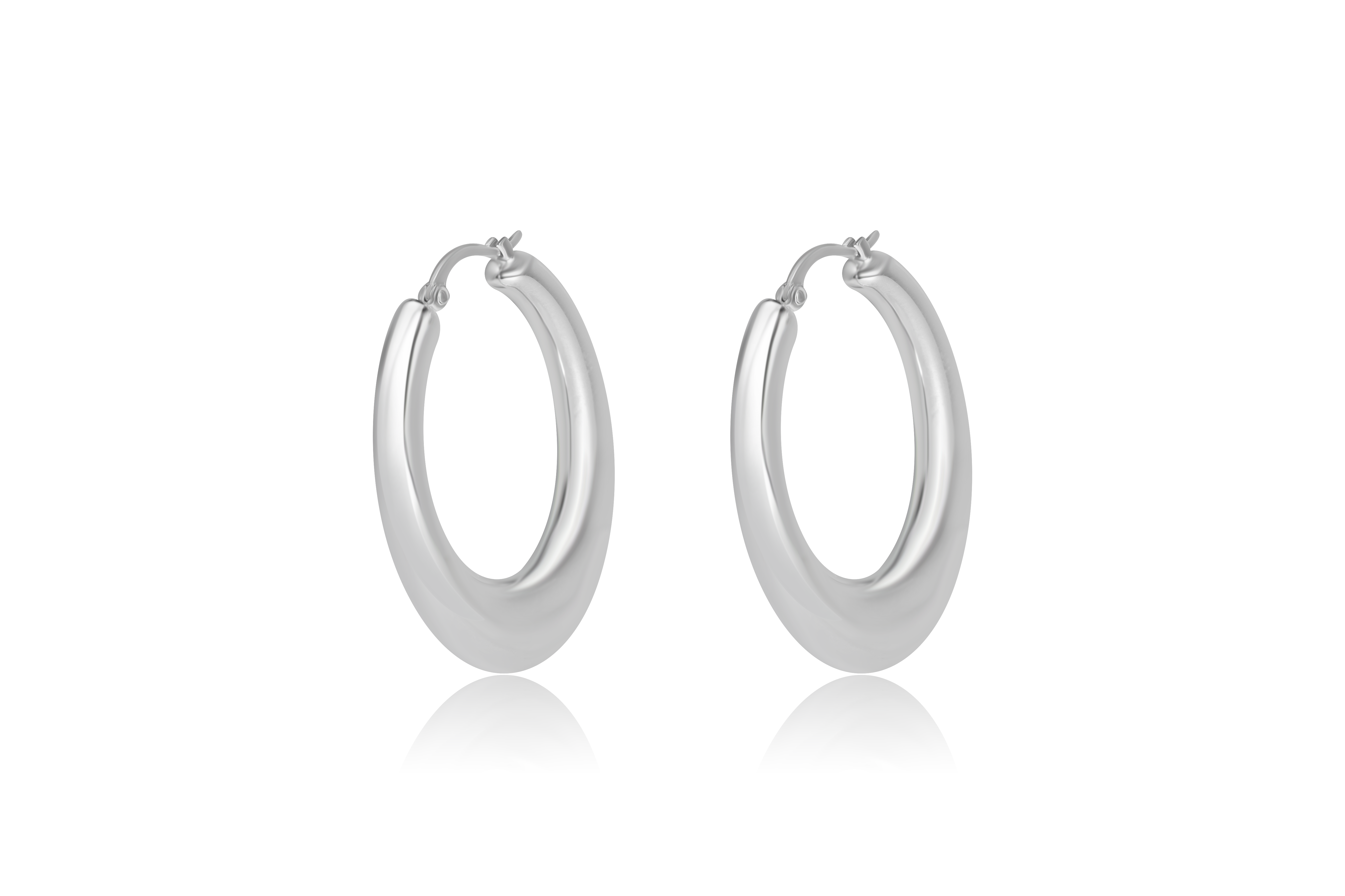 Sterling Silver Medium Flat Oval Hoop Earrings