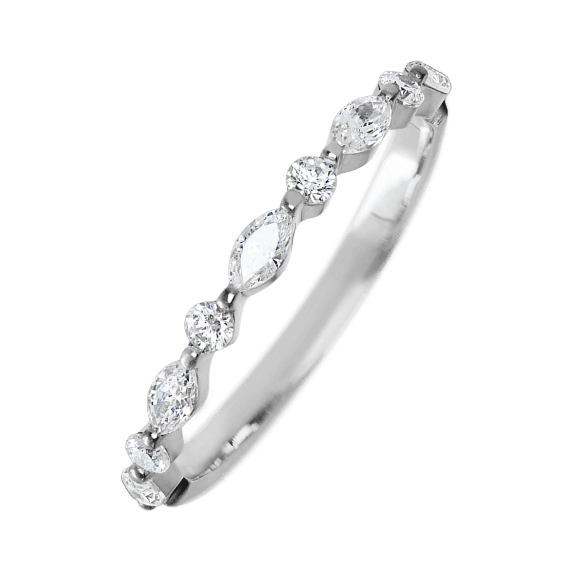 14K White Gold band with 4 Round and 5 Marquise Lab Grown Diamond having TCW-.62