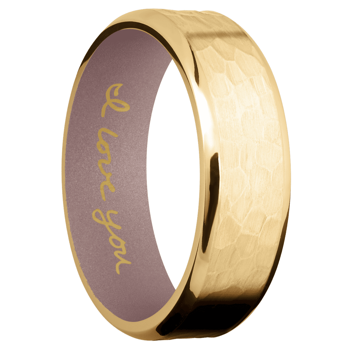 10K Yellow Gold + Hammer , Polish Finish + Pink Champagne