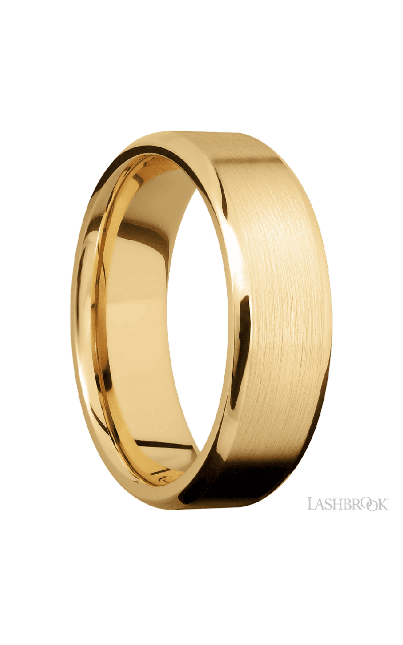 7 mm wide Beveled 10K Yellow Gold band.