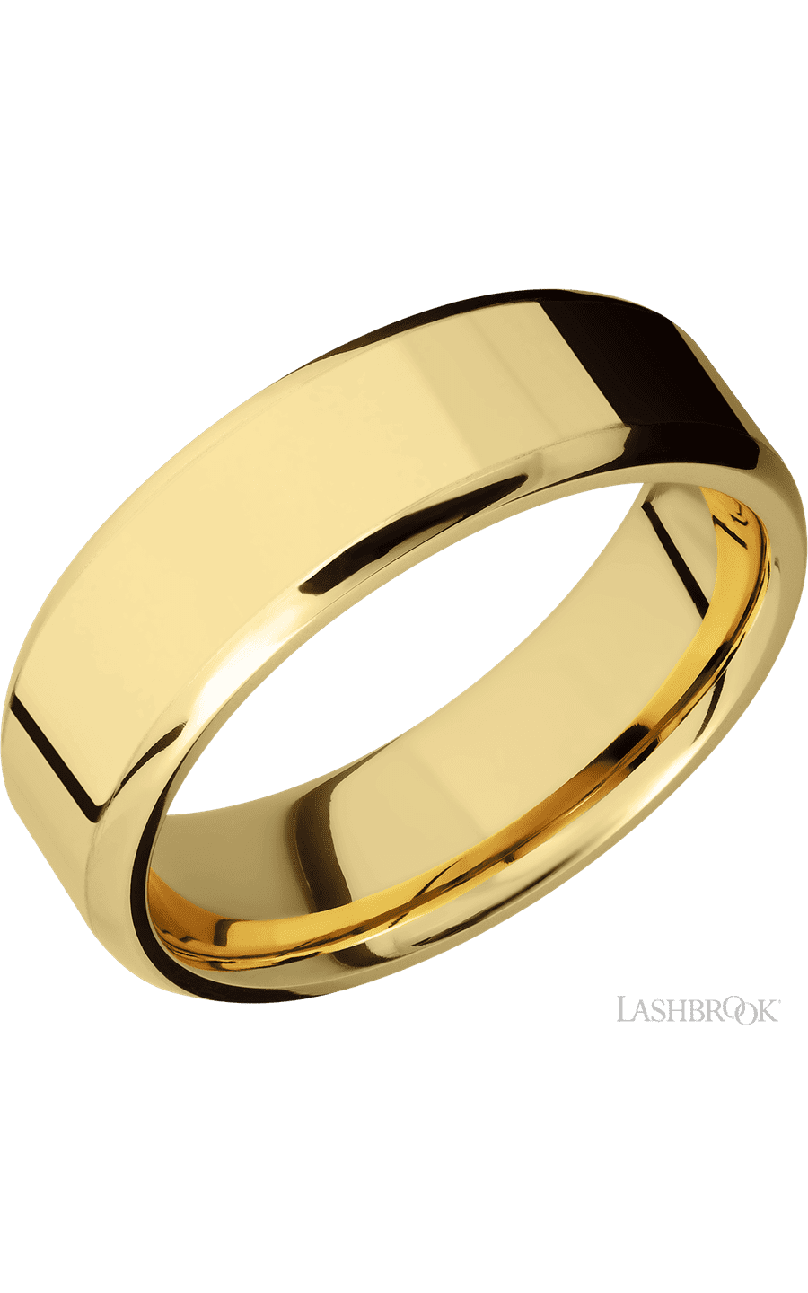 7 mm wide Beveled 14K Yellow Gold band.