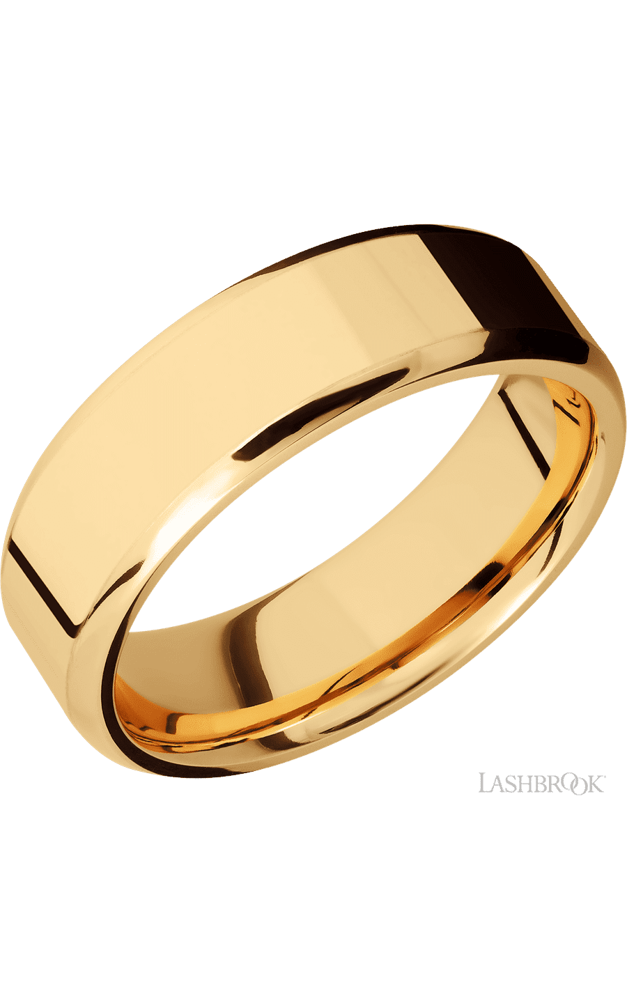 7 mm wide Beveled 14K Yellow Gold band.