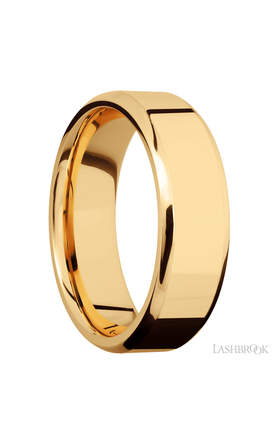 7 mm wide Beveled 14K Yellow Gold band.