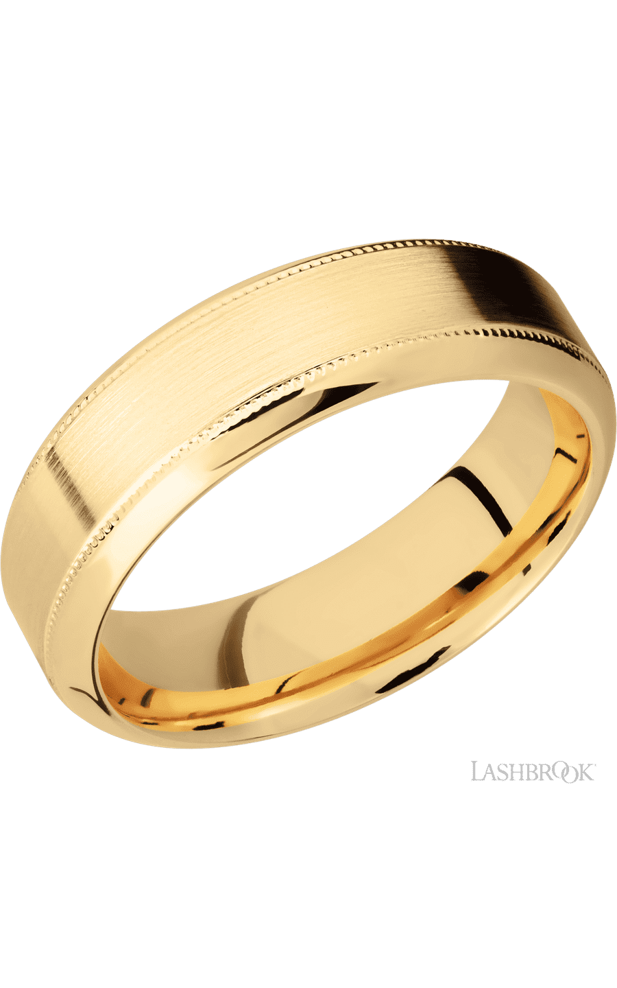 7 mm wide High Bevel Milgrain 14K Yellow Gold band.