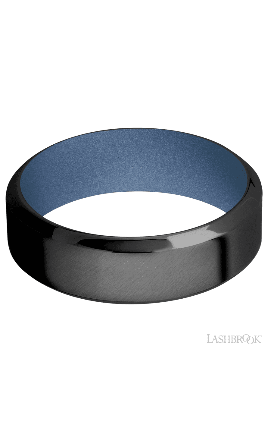7 mm wide High Bevel Zirconium band featuring a Crushed Orchid sleeve.