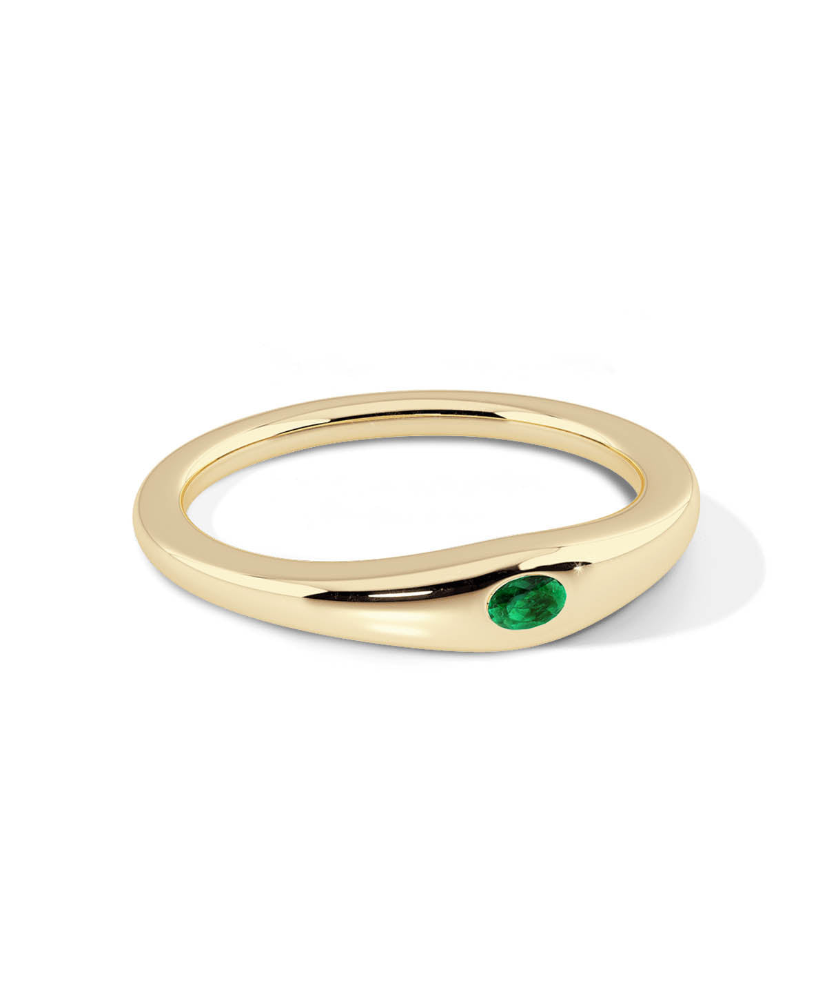 14K Yellow Gold 3mm Emerald Bezel Graduated Width Ring