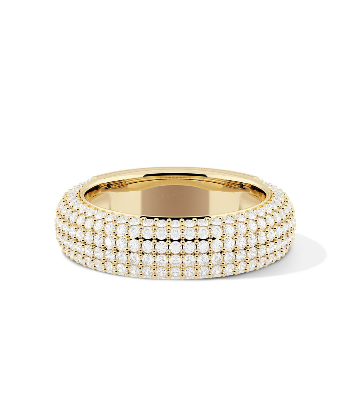 14K Yellow Gold Diamond Pave Thick Dome Band