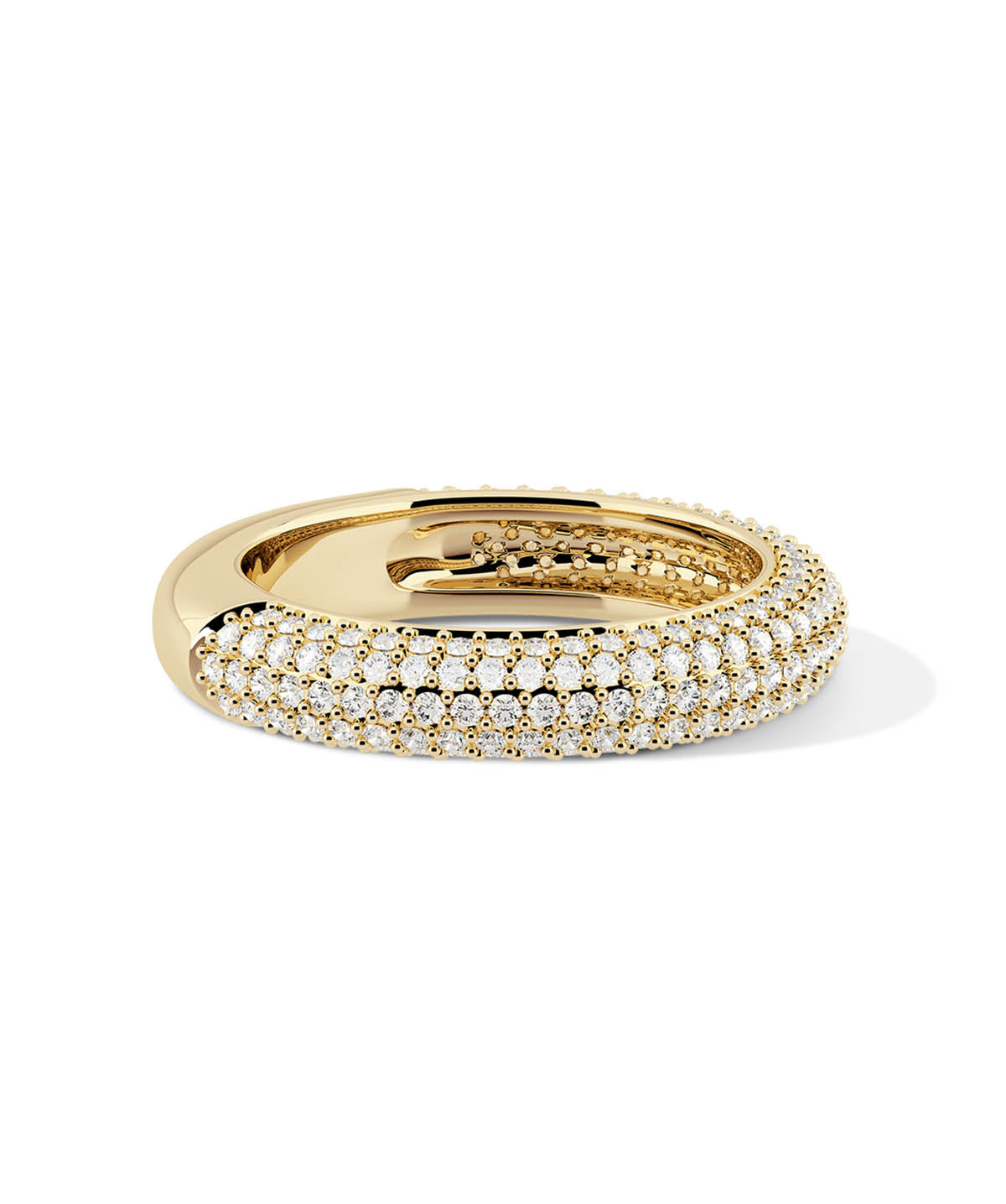 14K Yellow Gold Diamond Pave Thin Dome Band