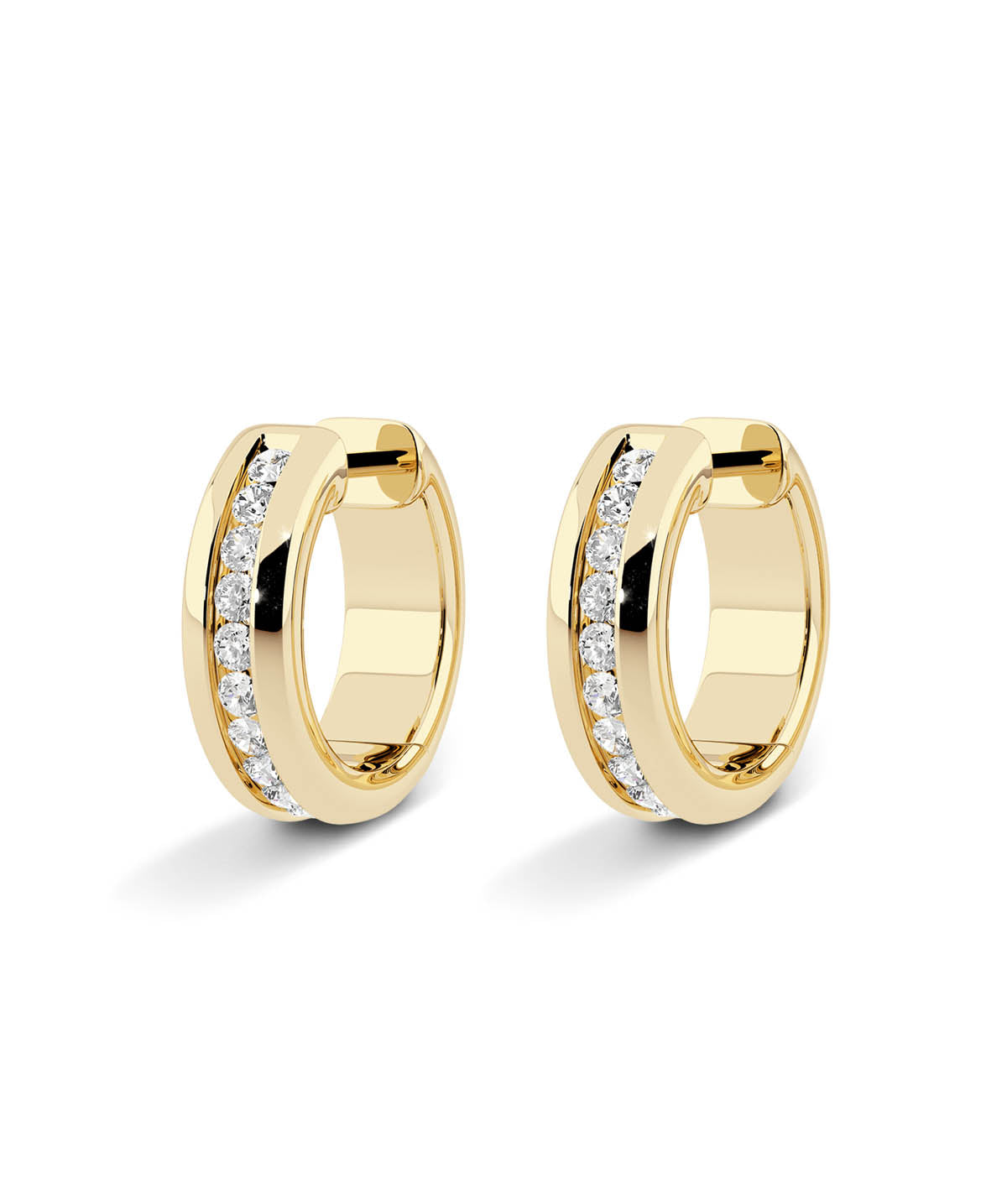 14k Yellow Gold Diamond Channel Core Hoop Earrings