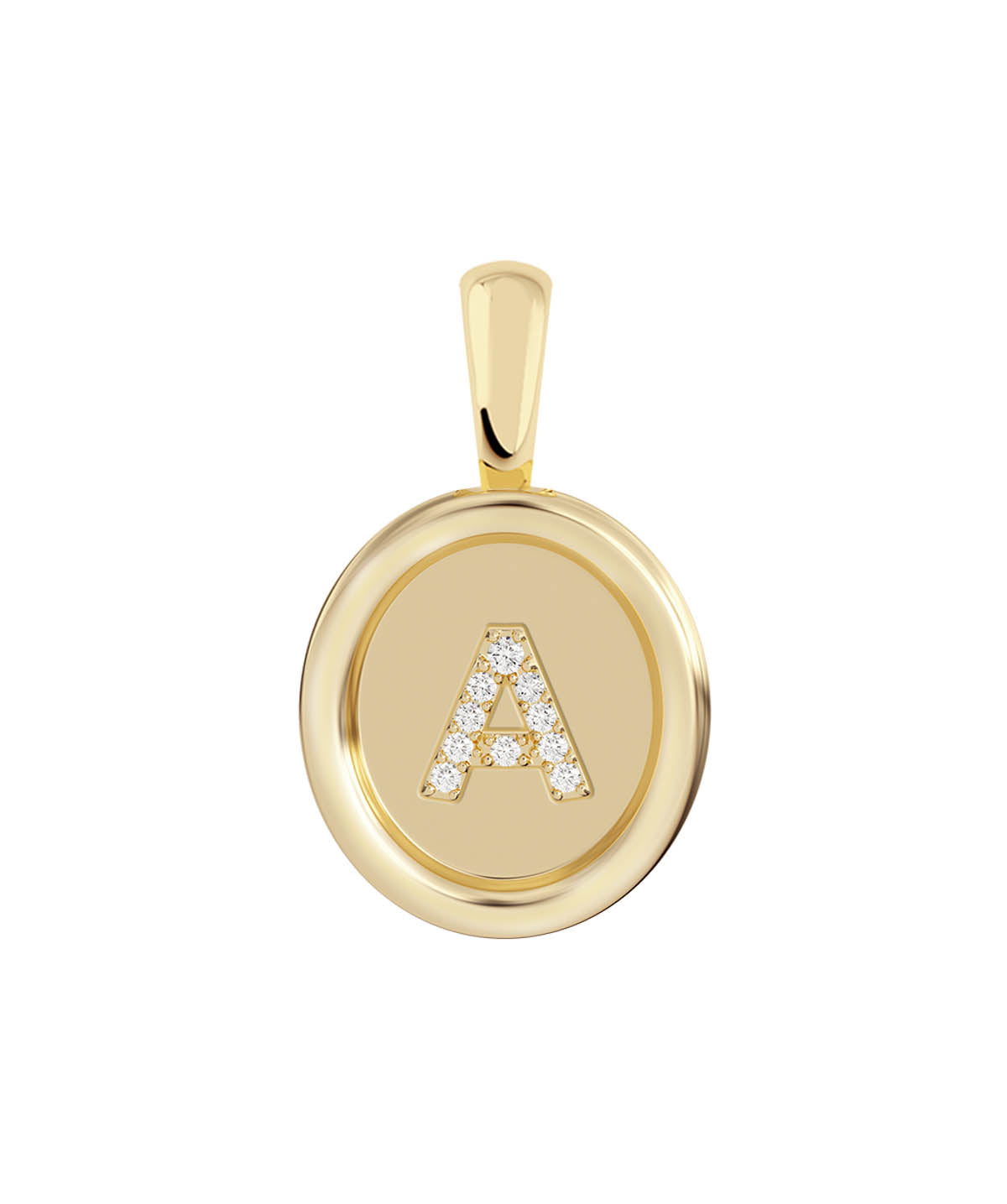 14K Yellow Gold Diamond 'A' Initial Oval Pendant