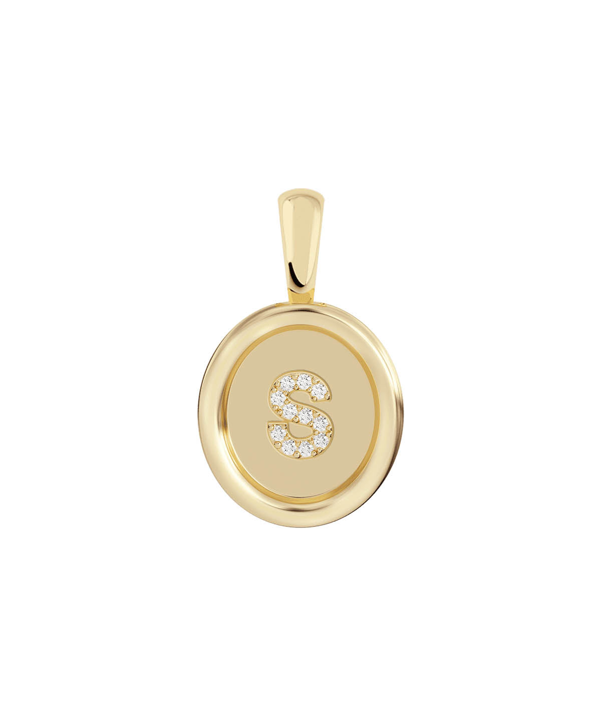 14K Yellow Gold Diamond 'S' Initial Oval Pendant