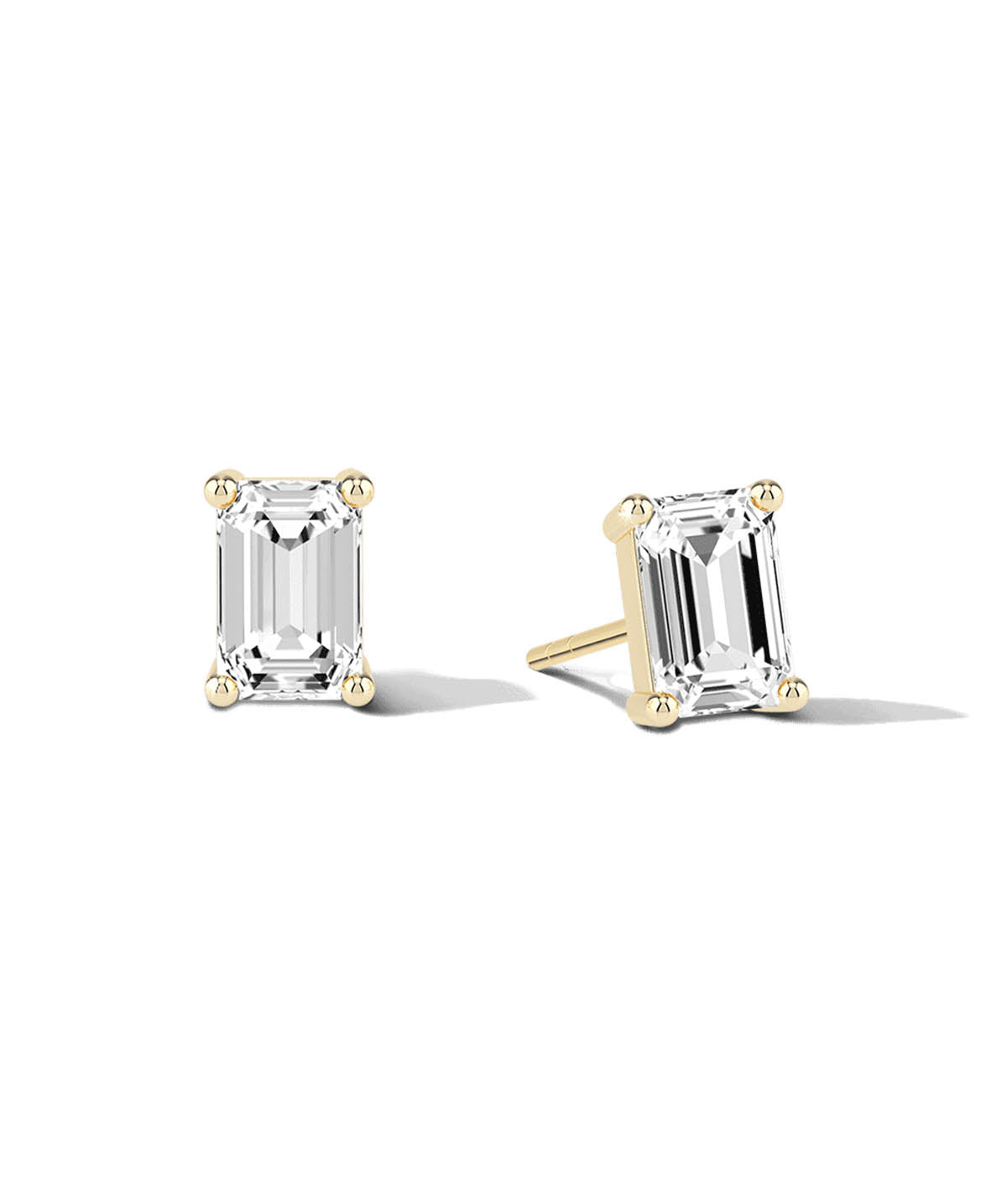 14K Yellow Gold 0.08cttw Emerald Cut Diamond Stud Earrings