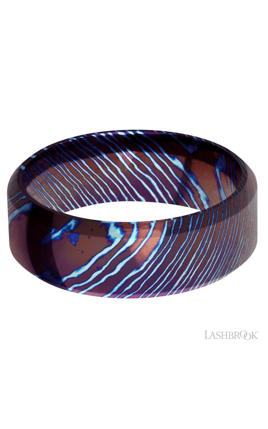 8 mm wide High Bevel Titanium Damascus band.