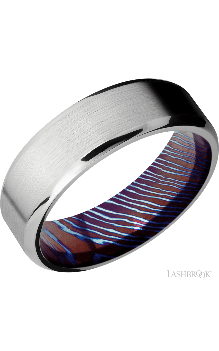 7 mm wide Beveled Cobalt Chrome band featuring a Titanium Damascus sleeve.