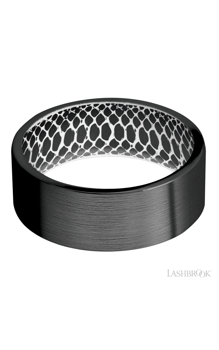 8 mm wide Flat Zirconium band featuring a White sleeve.