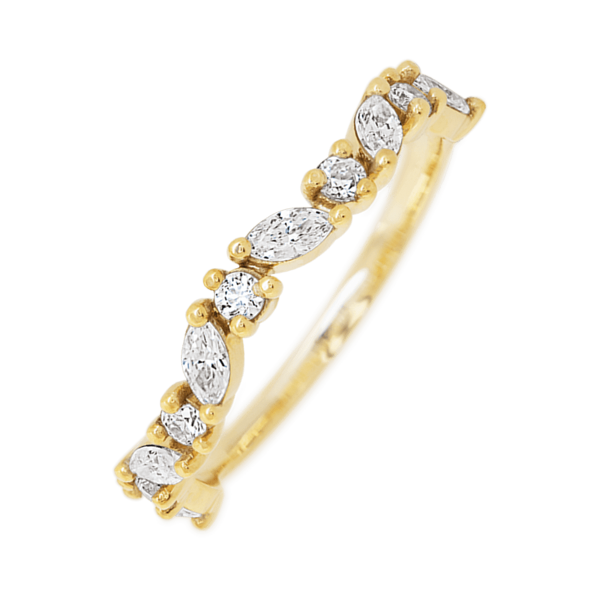 18K Yellow Gold band with alternating 6 Round Lab Grown Diamond and 5 Marquise Lab Grown Diamond having TCW-.68