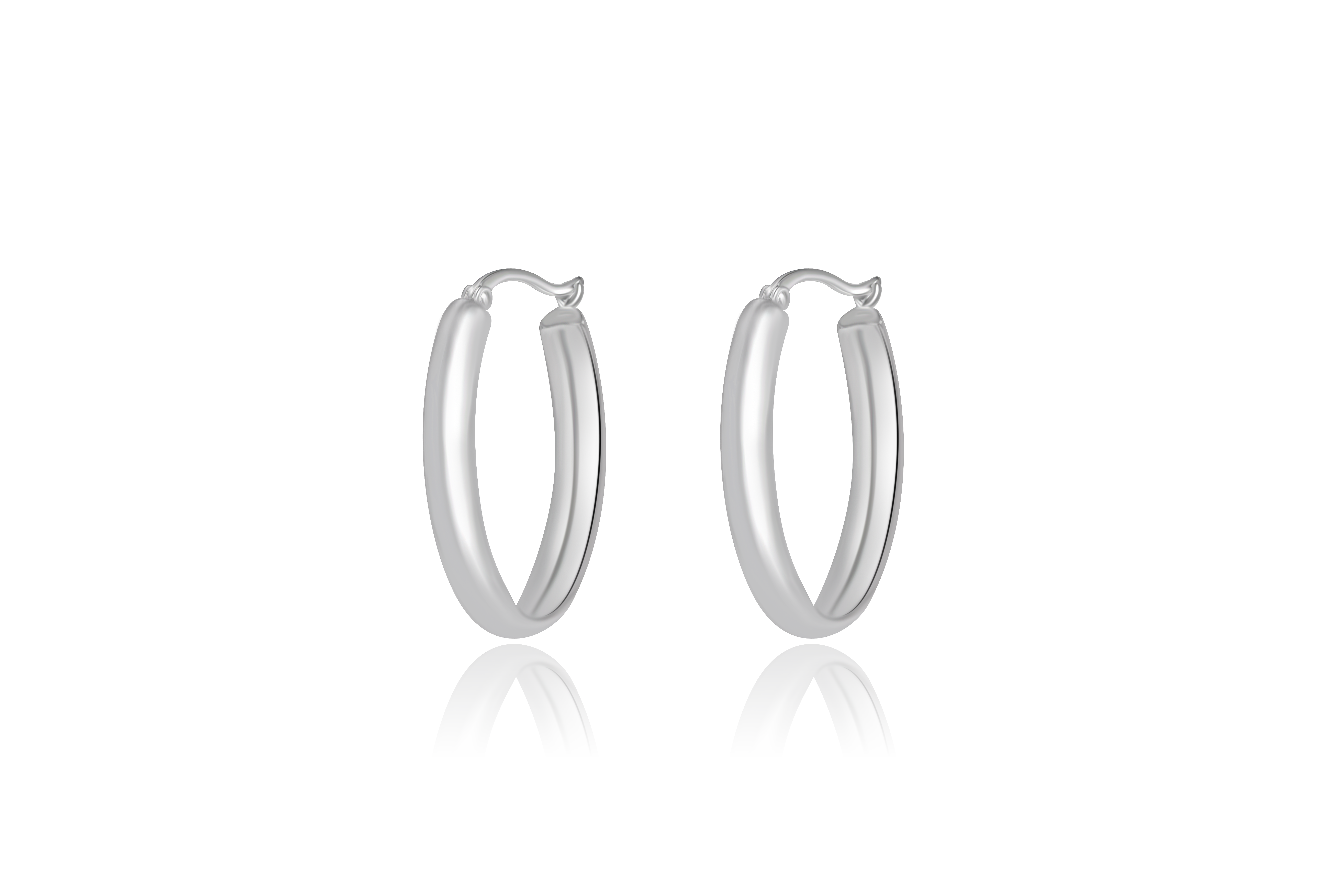 Sterling Silver Medium Pointed Oval Hoop Earrings