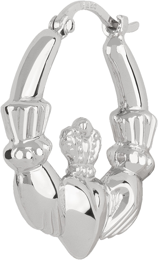 Sterling Silver Medium Claddagh Hoop Earrings