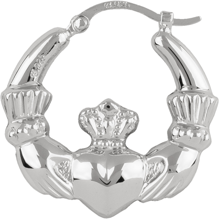 Sterling Silver Medium Claddagh Hoop Earrings