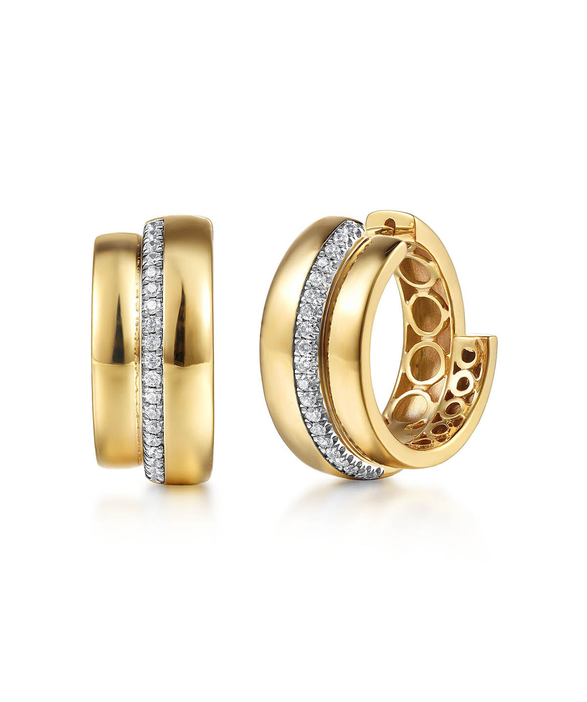 14K Yellow Gold Diamond Intricate Hoop Earrings