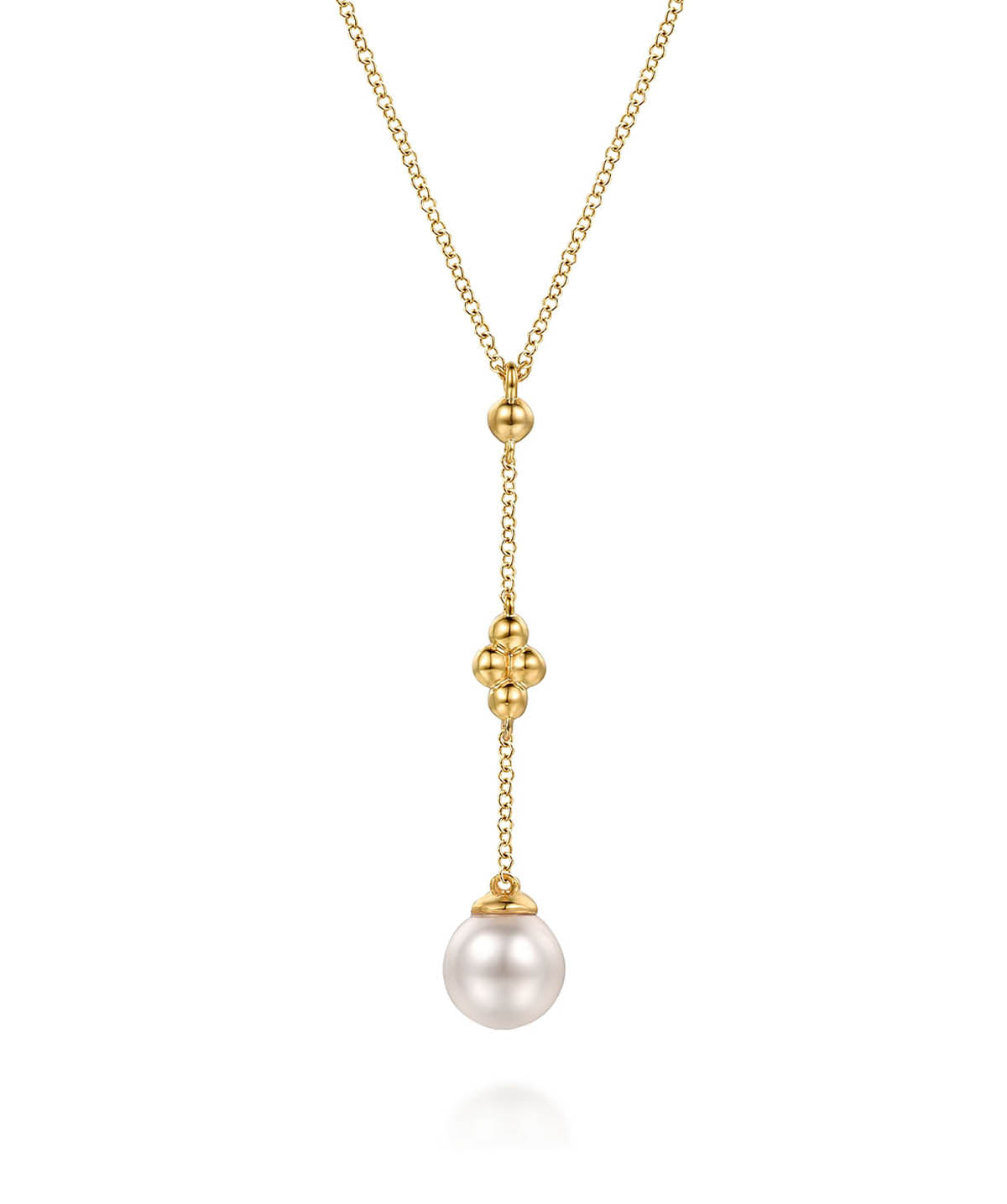 14K Yellow Gold Clover Bujukan and Pearl Drop Necklace