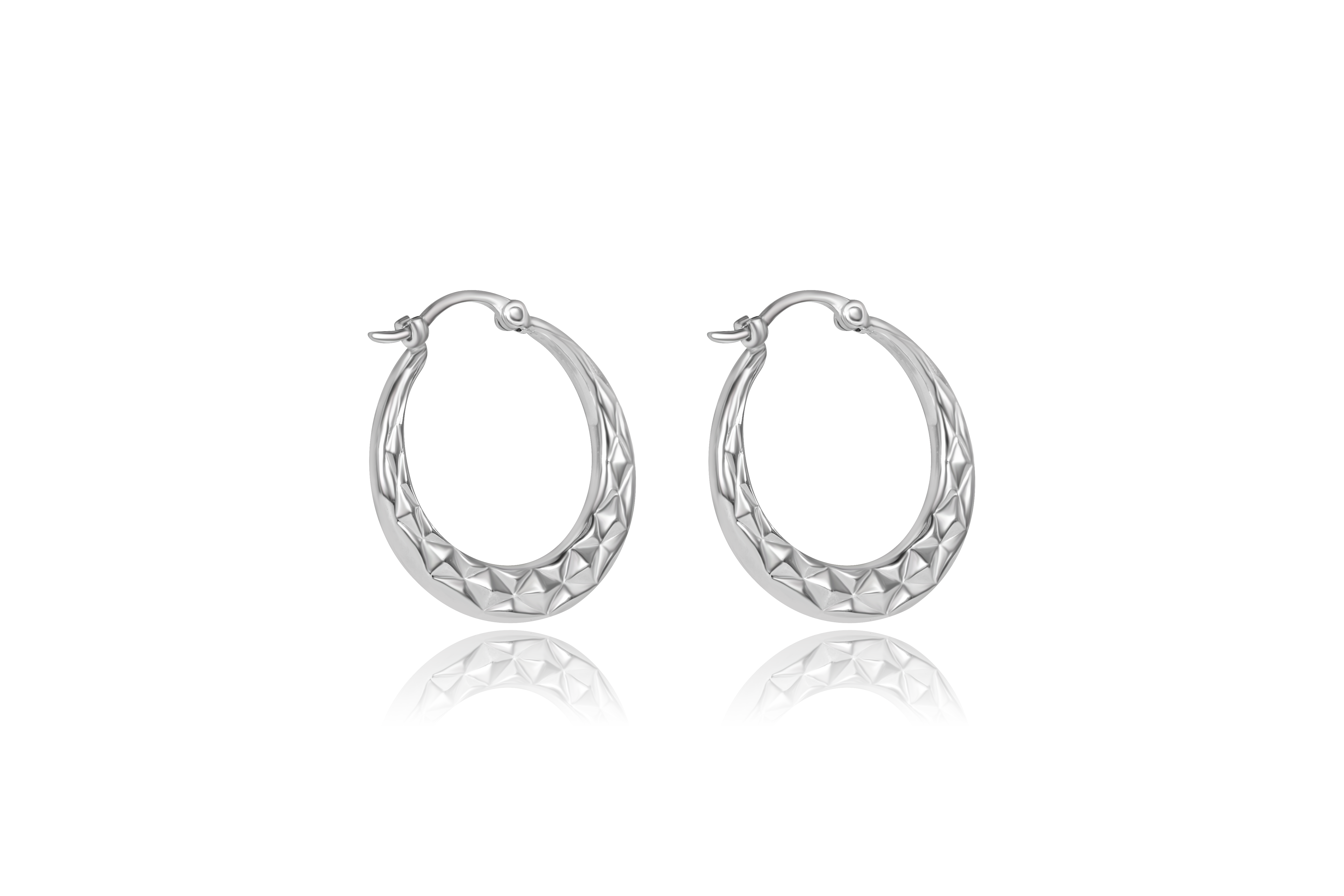 Sterling Silver Medium Diamond Cut Hoop Earrings