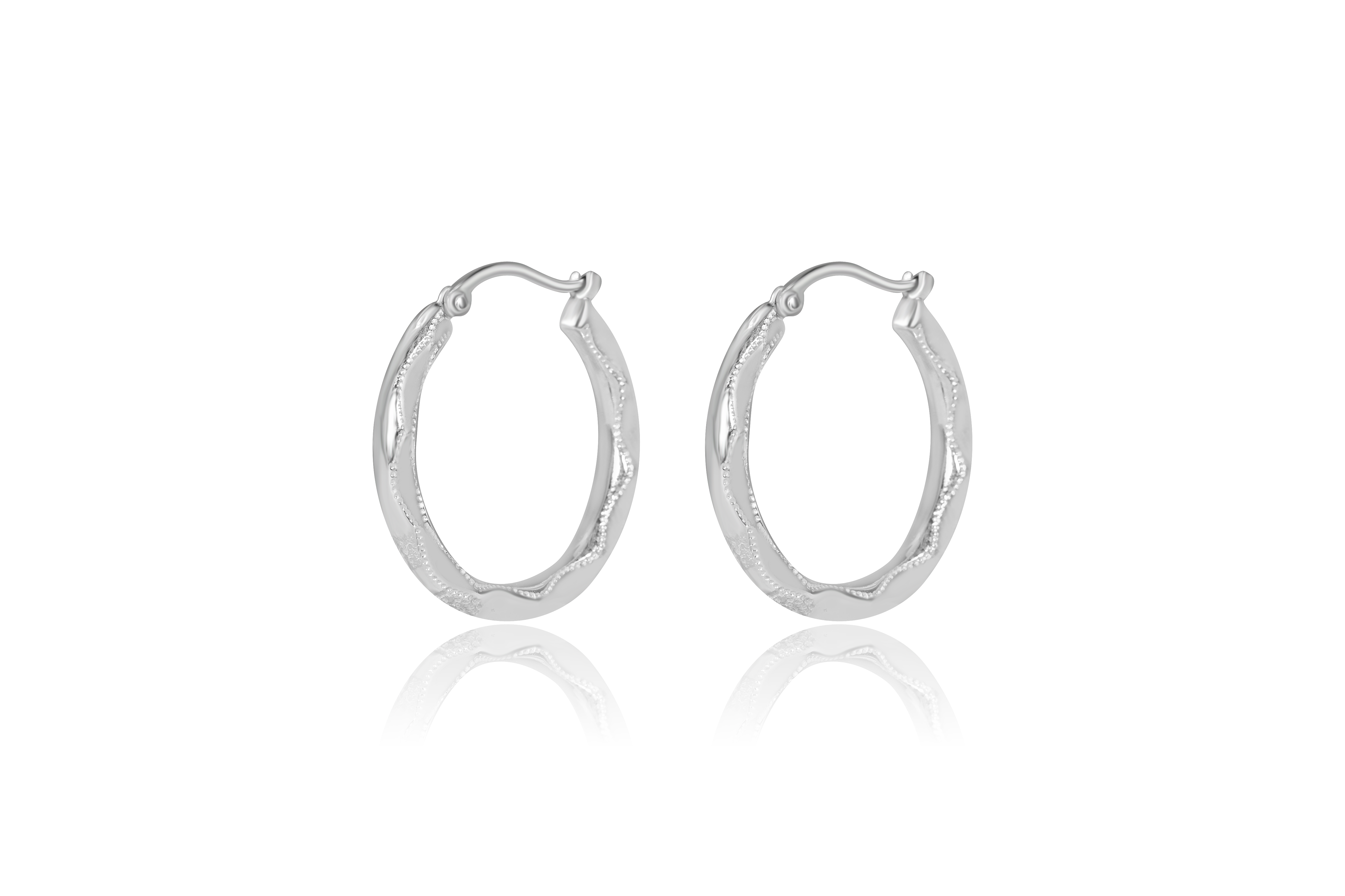 Sterling Silver Large Embossed Shell Hoop Earrings
