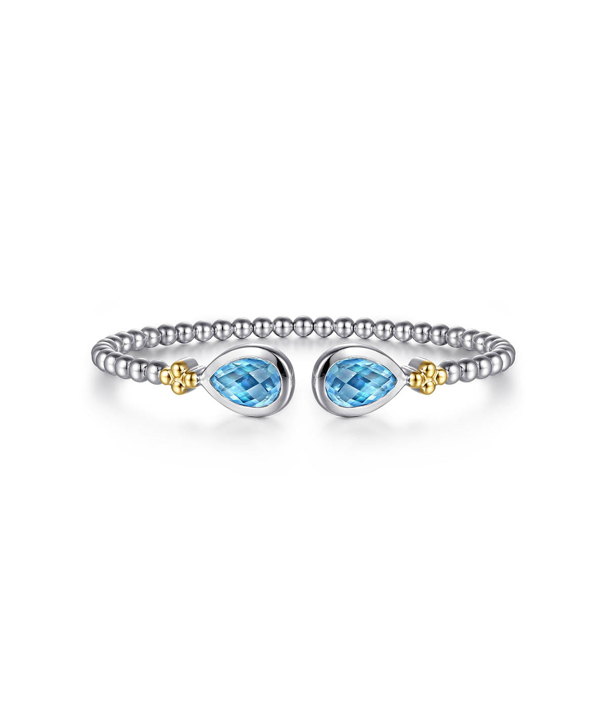 14K Yellow Gold and 925 Sterling Silver Bujukan Pear Blue Topaz Bangle