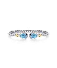14K Yellow Gold and 925 Sterling Silver Bujukan Pear Blue Topaz Bangle