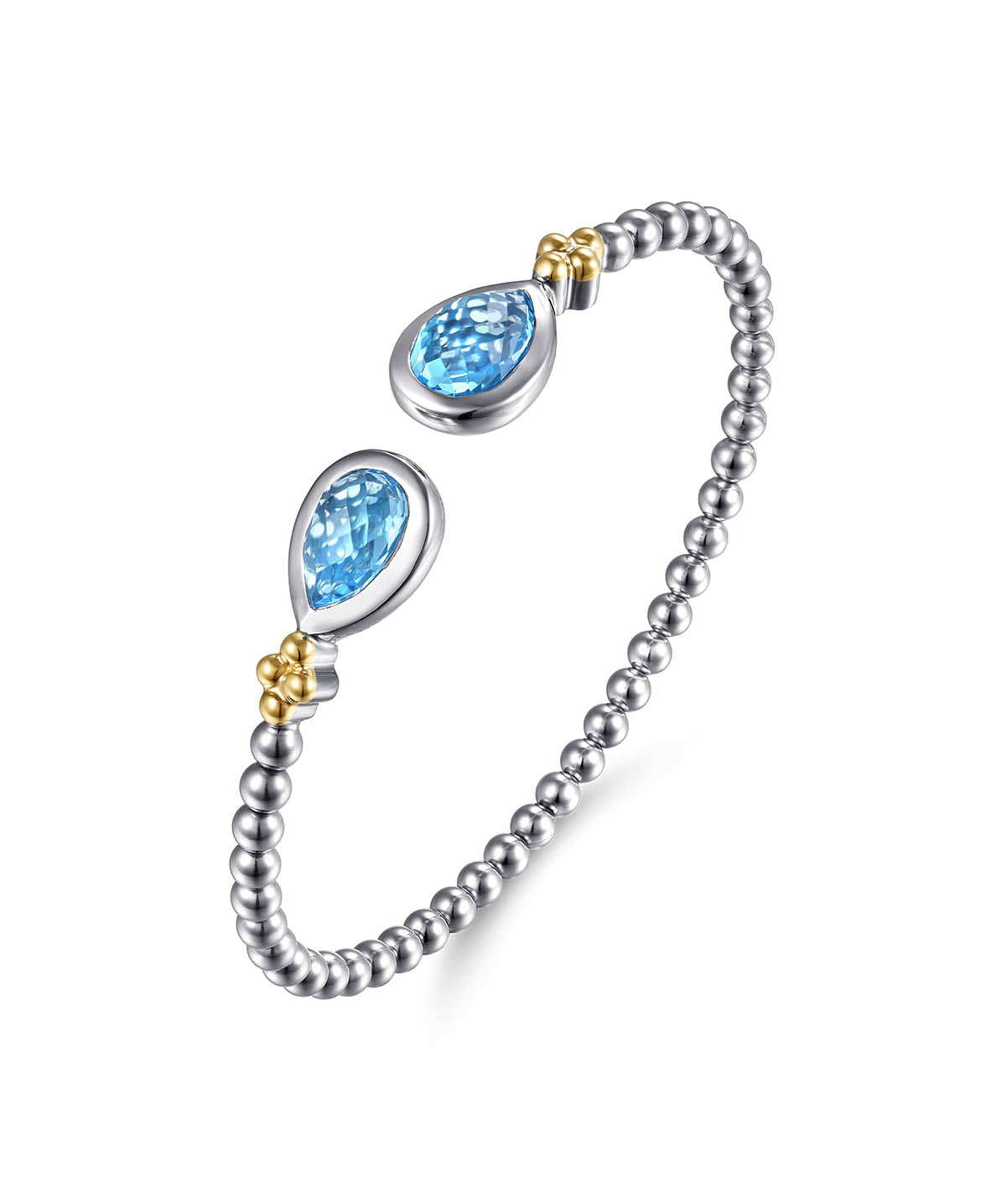14K Yellow Gold and 925 Sterling Silver Bujukan Pear Blue Topaz Bangle