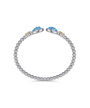 14K Yellow Gold and 925 Sterling Silver Bujukan Pear Blue Topaz Bangle