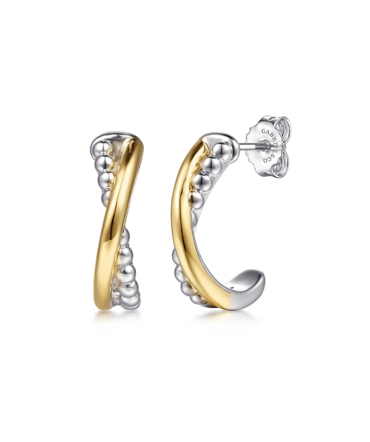 14K Yellow Gold and 925 Sterling Silver Bujukan Criss Cross J Hoop Earrings