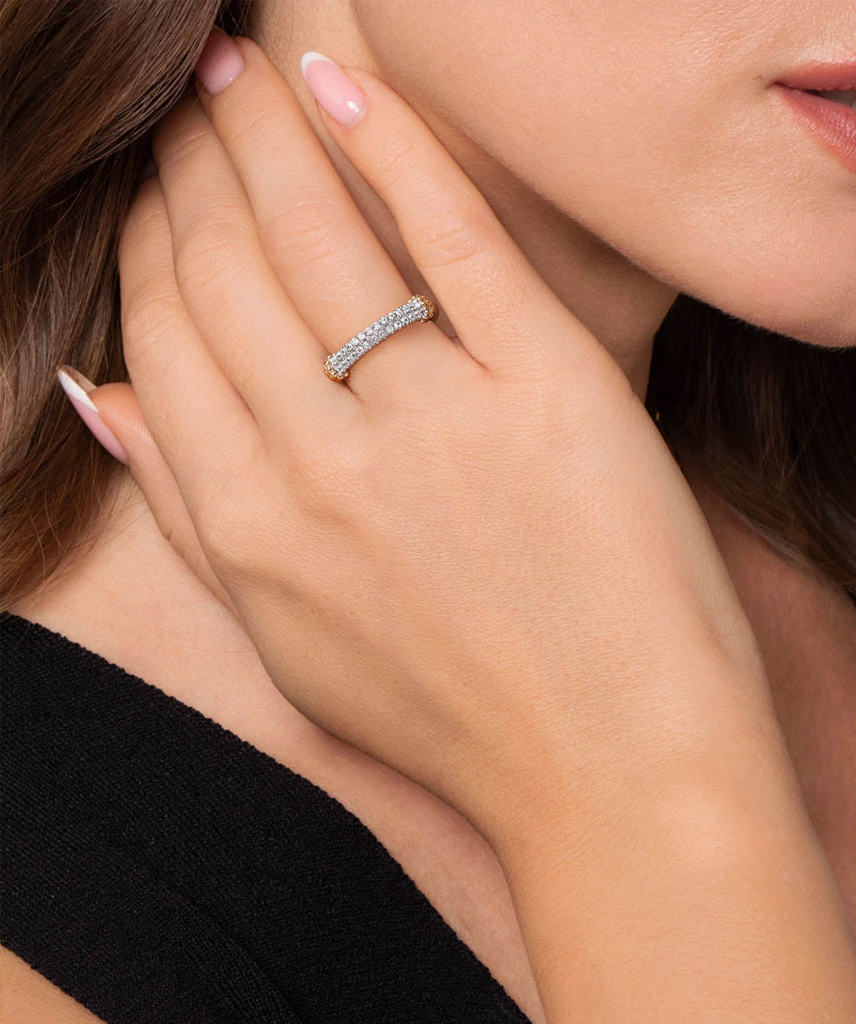 14K Yellow Gold and 925 Sterling Silver Bujukan White Sapphire Stackable Ring