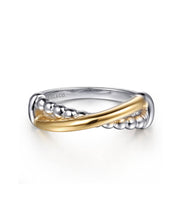 14K Yellow Gold and 925 Sterling Silver Bujukan Criss Cross Ladies Ring