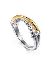 14K Yellow Gold and 925 Sterling Silver Bujukan Criss Cross Ladies Ring