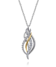 14K Yellow Gold and 925 Sterling Silver Bujukan Multi Rows White Sapphire Pendant Necklace