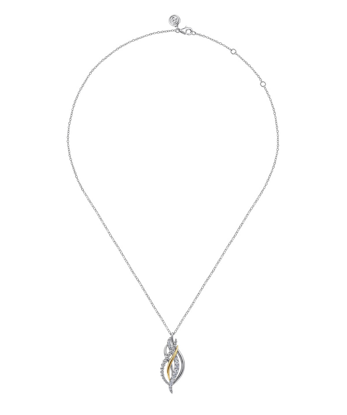 14K Yellow Gold and 925 Sterling Silver Bujukan Multi Rows White Sapphire Pendant Necklace