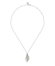 14K Yellow Gold and 925 Sterling Silver Bujukan Multi Rows White Sapphire Pendant Necklace