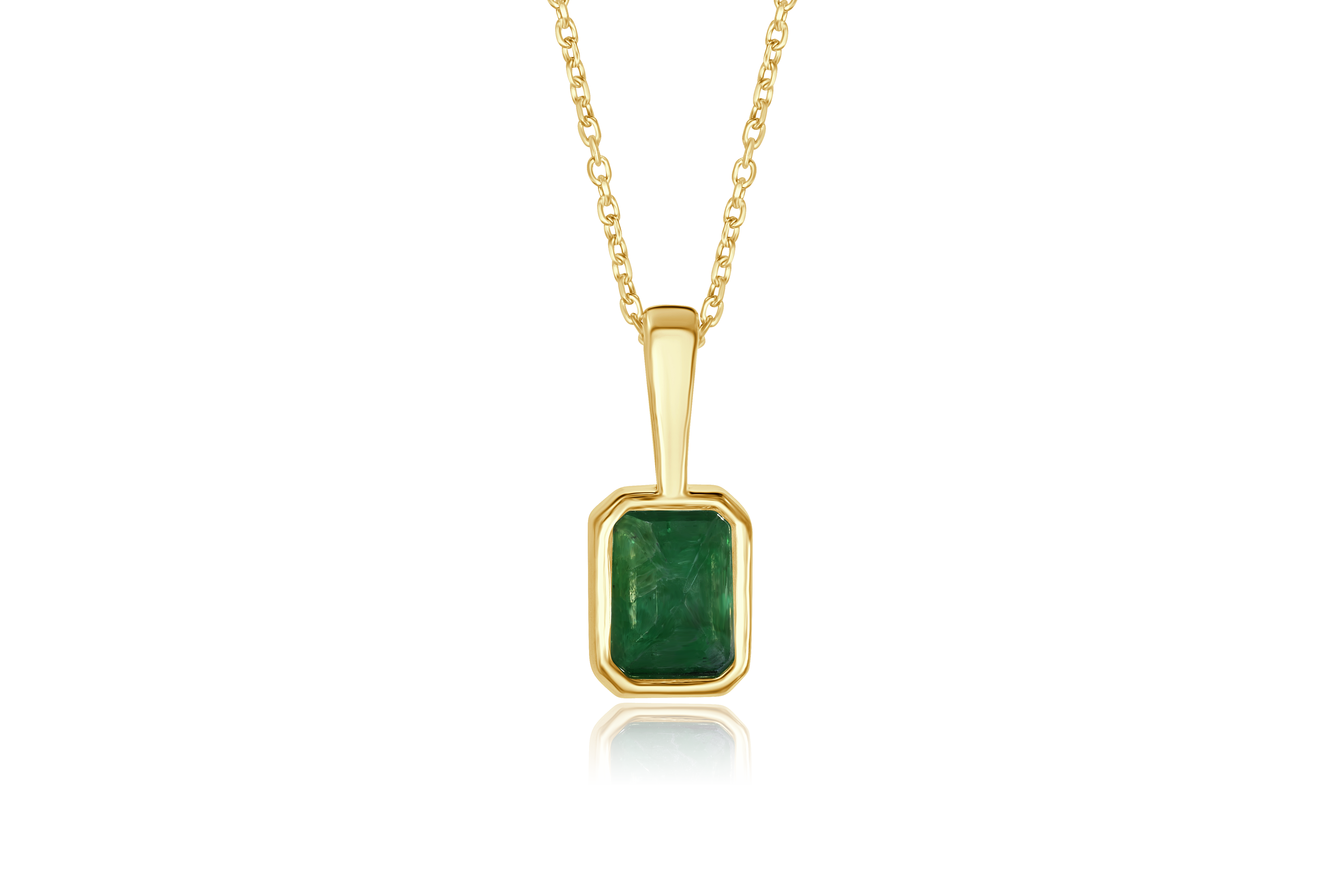 10K Yellow Gold Emerald Cut Emerald Solitaire Pendant Necklace