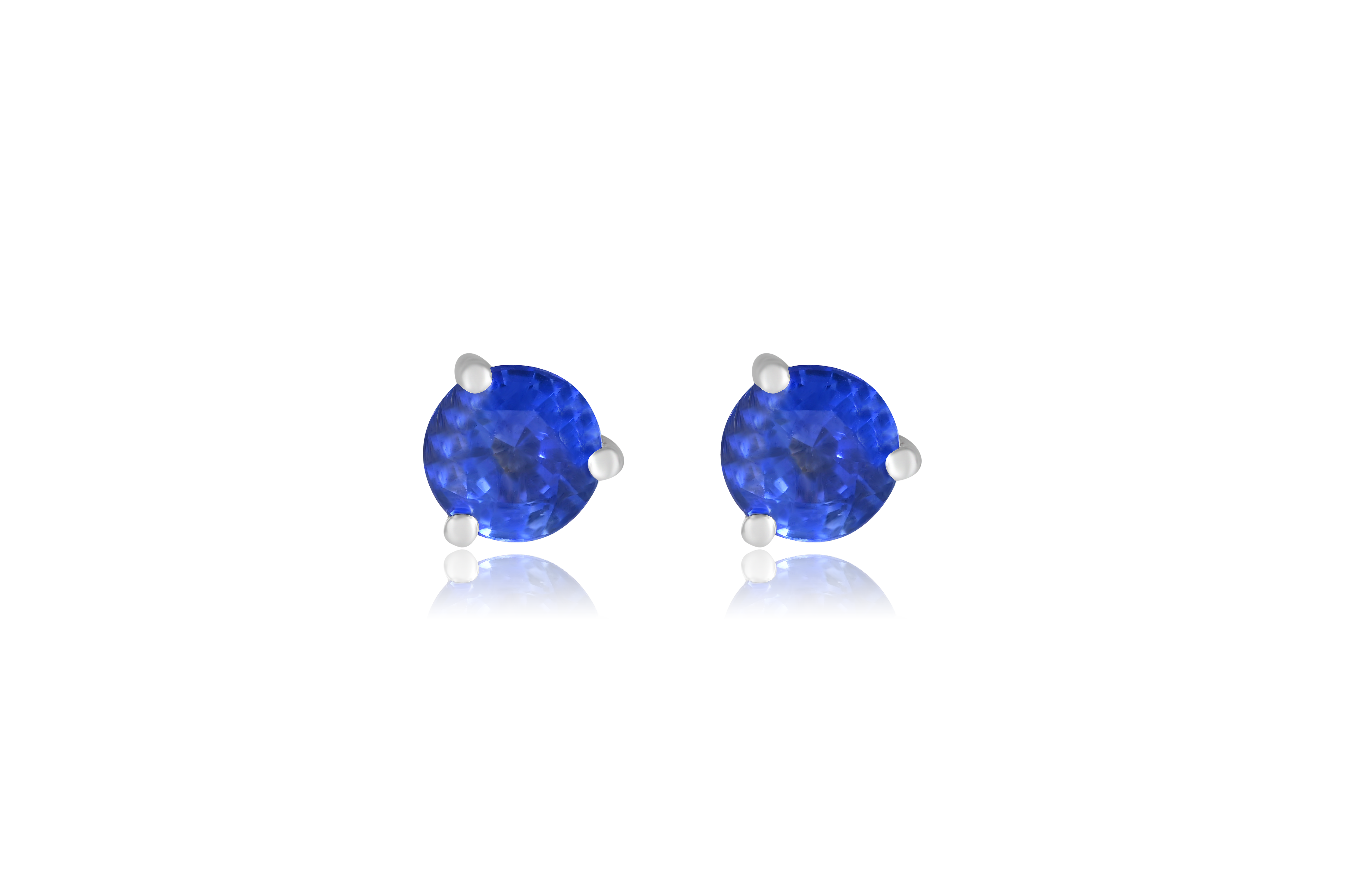 18K White Gold 3 Prong Martini Style Round Sapphire Solitaire Stud Earrings