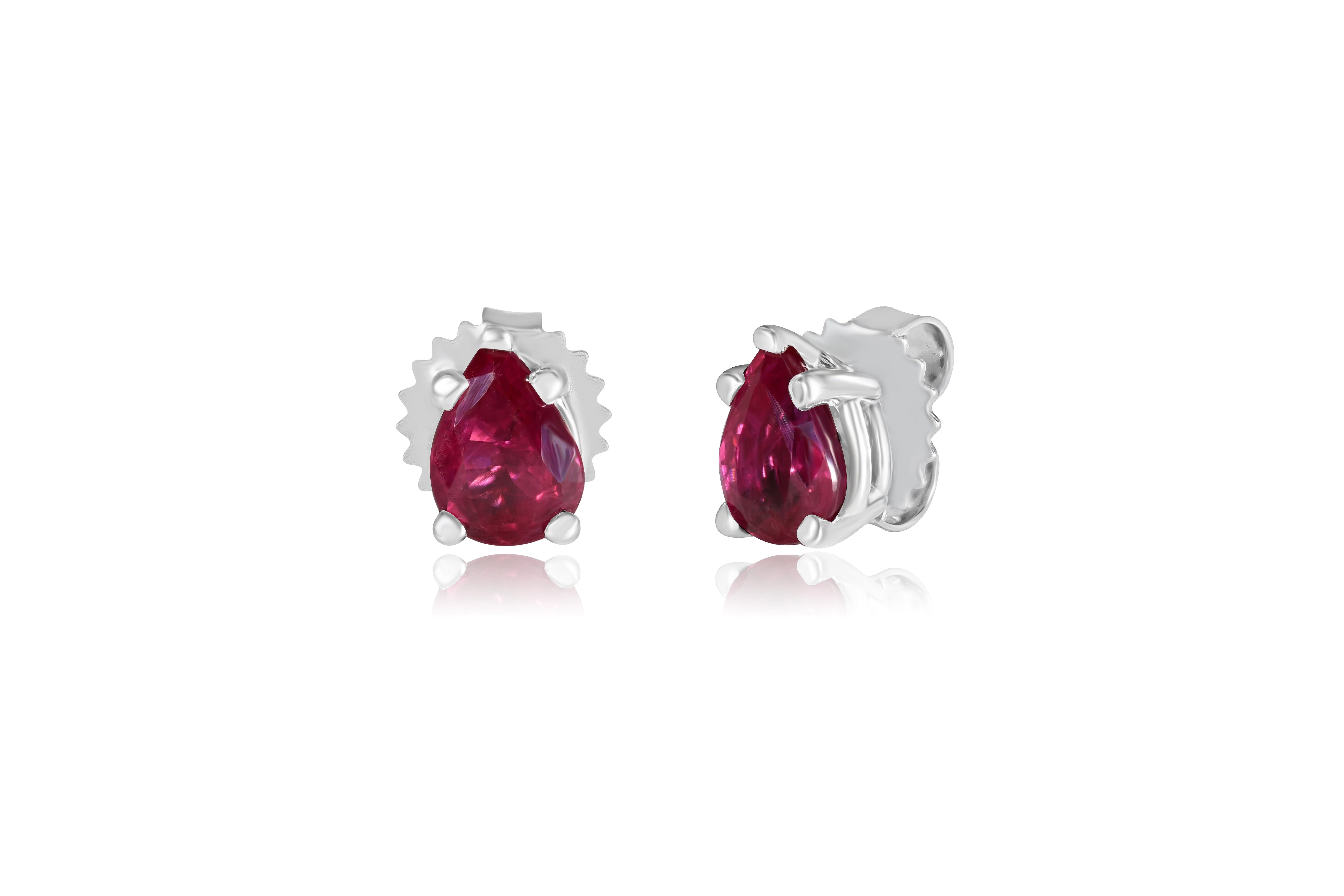 14K White Gold Pear shaped Ruby Stud Earrings