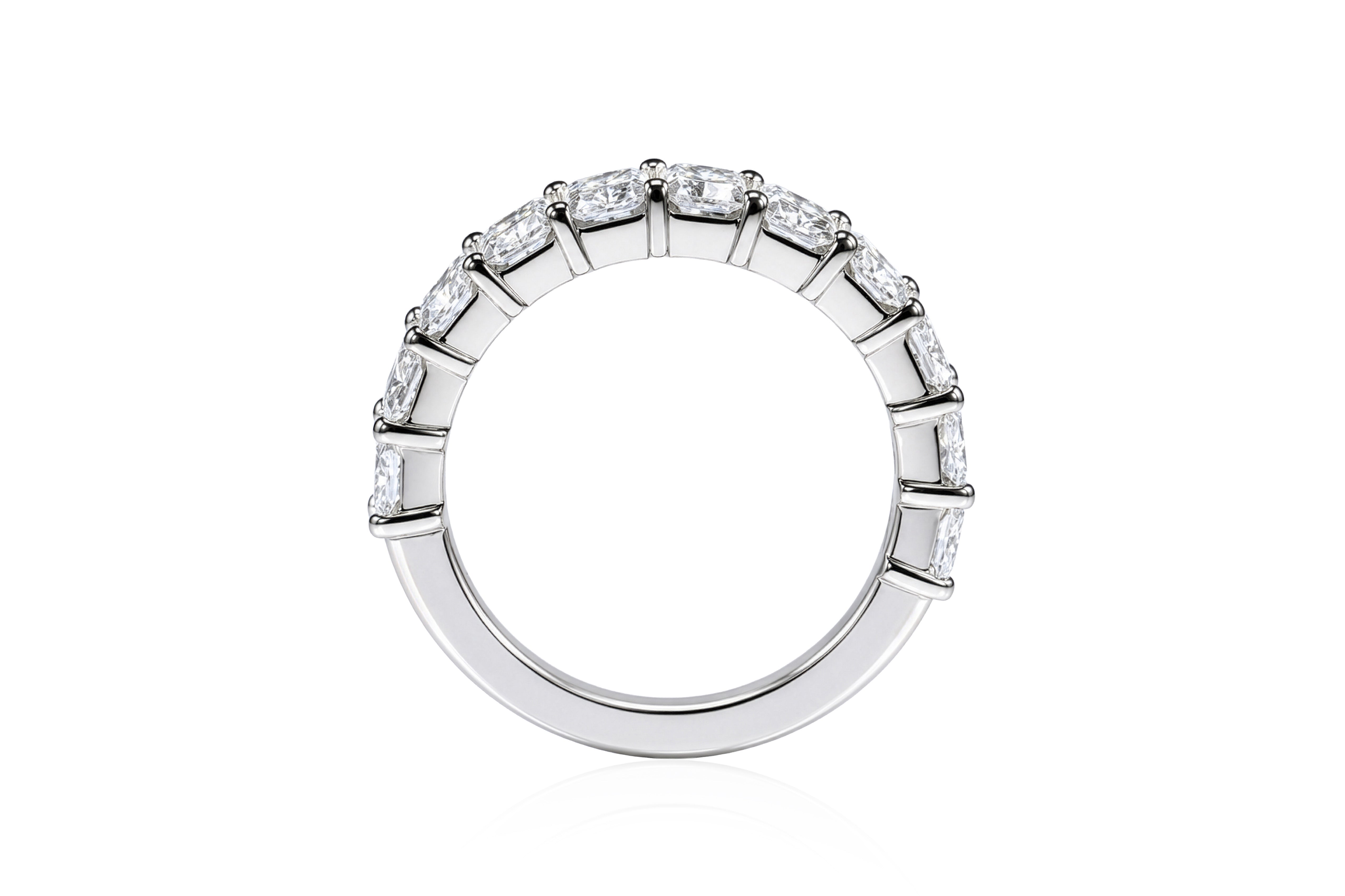 14k White Gold Shared Prong Radiant Lab Grown Wedding Band Mounting